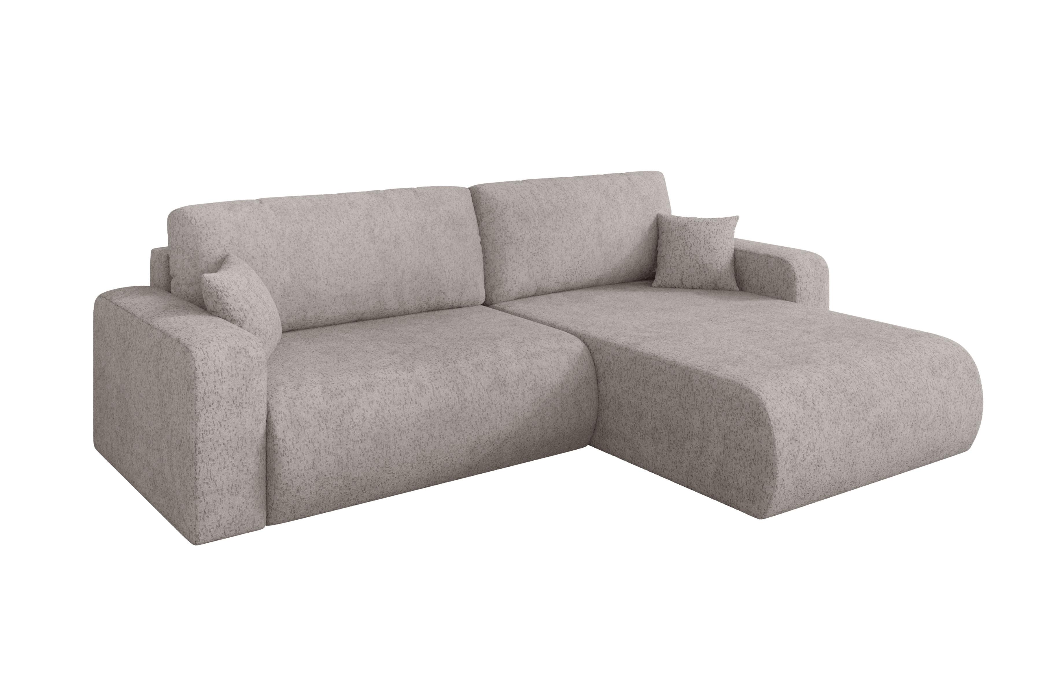 ECKSOFA mit Schlaffunktion Ottomane Rechts BERY-L 276x193x88 Hellgrau Velours - Hellgrau/Schwarz, Holzwerkstoff/Kunststoff (276/193cm) - ALTDECOR