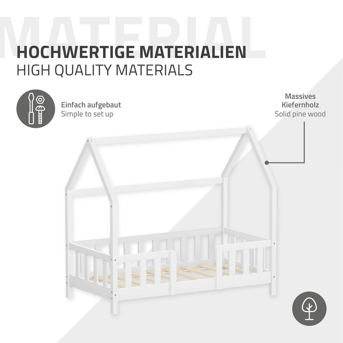 KINDERBETT 70x140 cm mit Rausfallschutz Weiß aus Kiefernholz - Weiß, Holz (70/140cm) - ML-DESIGN