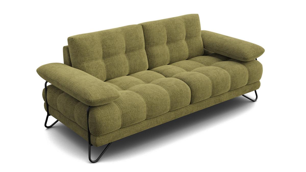 SOFA BUBBARA 2,5-Sitzer, olivgrün - Schwarz/Olivgrün, Holz/Textil (215/87/96cm) - Wozimo