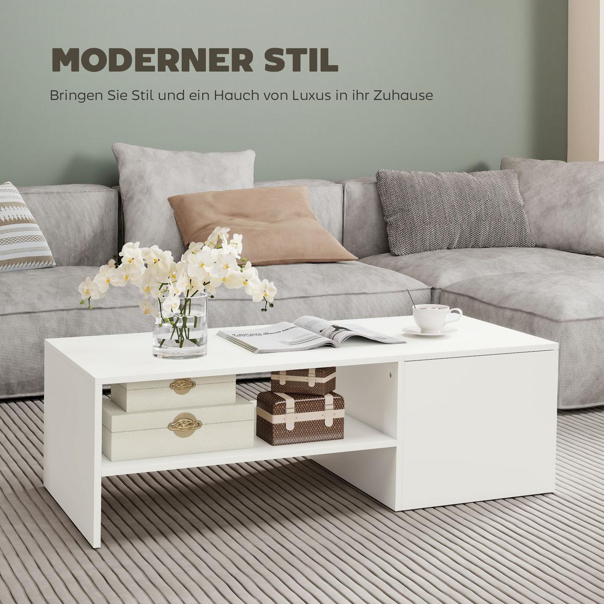 KAFFEETISCH Spanplatte Weiß - Weiß, Holzwerkstoff (110/52/36cm) - HOMCOM