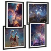 BILDER SET 4er Set - 50x50 cm & 40x60 cm Schwarzer Rahmen - Kosmische Sternenlandschaften - Schwarz, Kunststoff (50/50cm) - TULUP