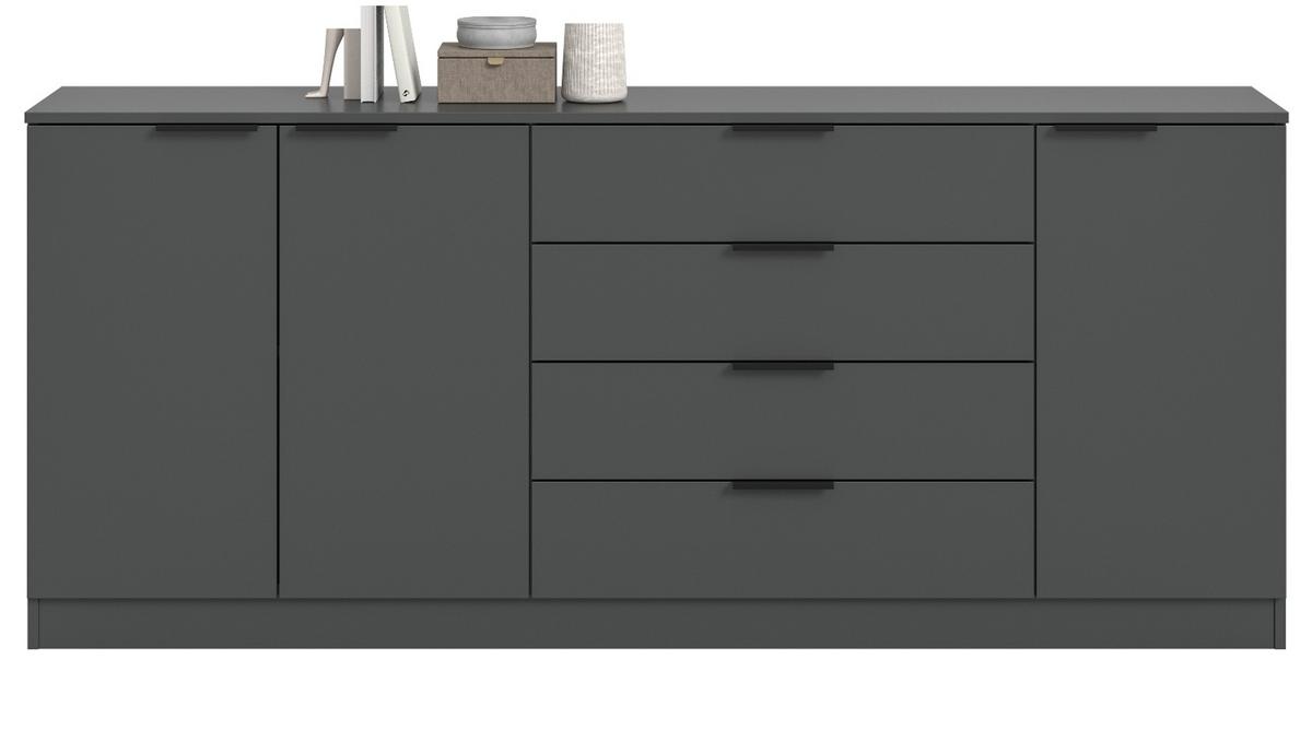 SIDEBOARD grau 185 x 80 cm, Kommode mit viel Stauraum - Schwarz/Grau, Holzwerkstoff/Kunststoff (185/80/35cm) - Inn.Furn