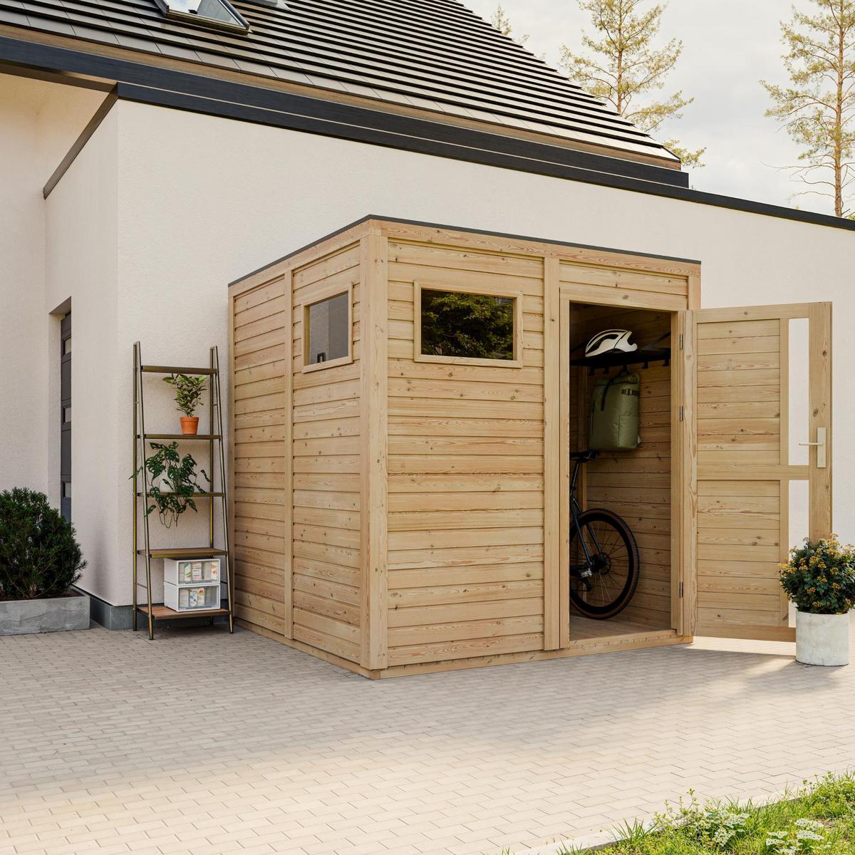 GARTENHAUS Holz 4,20 m² M325F1+M325G - Naturfarben, Holz (208/216/202cm) - Timbela