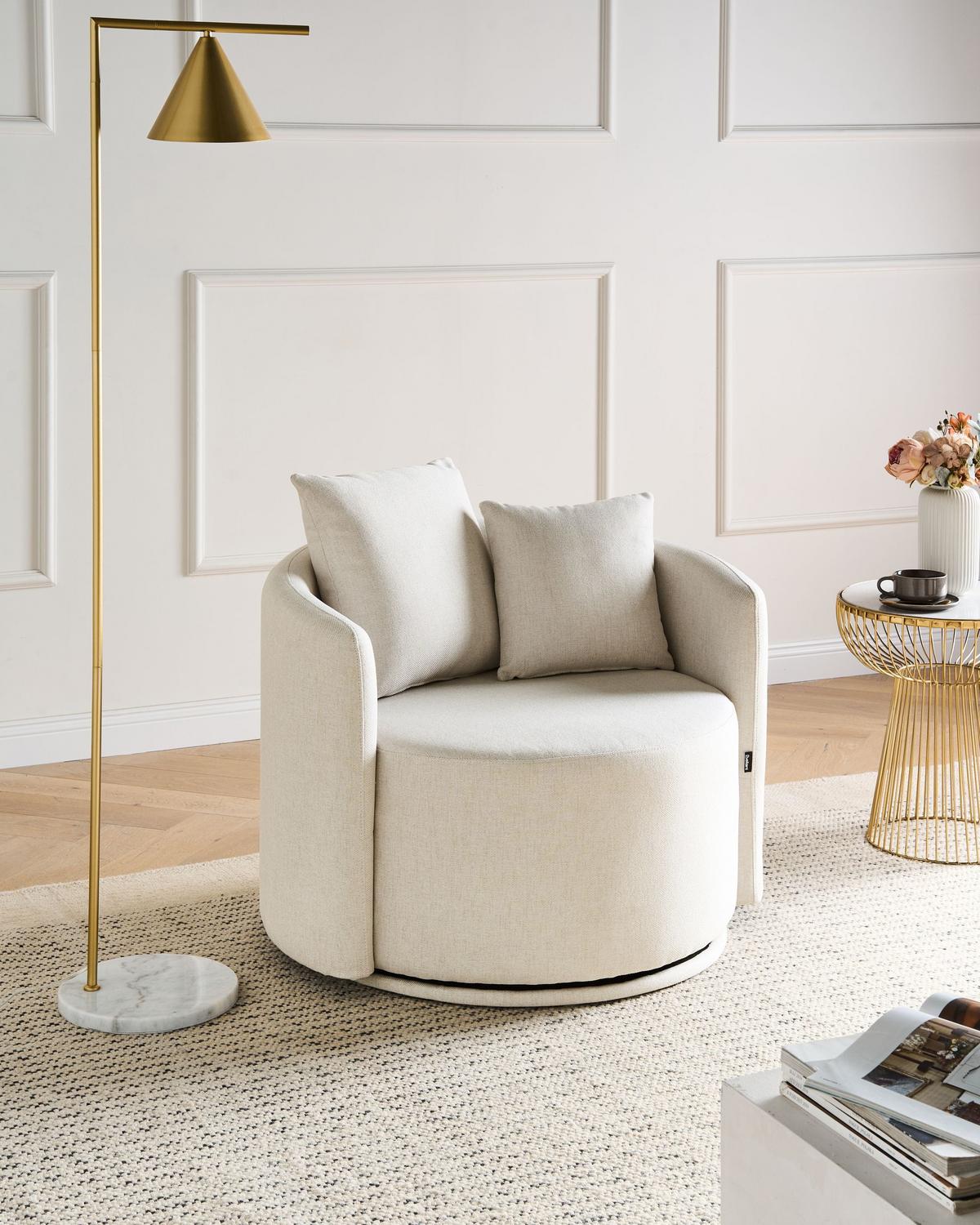 DREHSESSEL Stoff Cremeweiß Ennora - Weiß, Textil (88/67/82cm) - Beliani