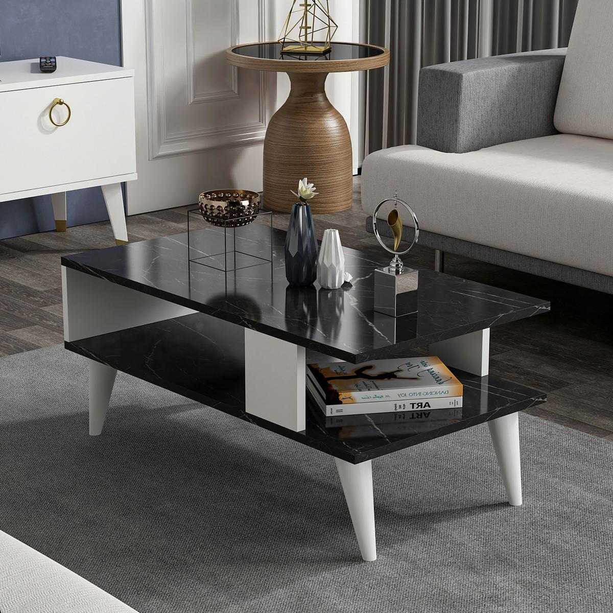 COUCHTISCH Lycksele 90/45/40 - Schwarz, Holzwerkstoff/Kunststoff (45/90/40cm) - [en.casa]