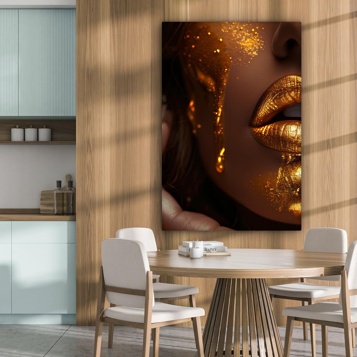 LEINWANDBILD Frau - Gold - Luxus - Porträt Deko Groß 90x140 cm - Goldfarben, Textil (90/140cm) - MuchoWow