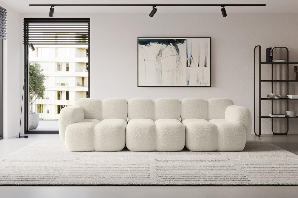 3-SITZER modulares Sofa Miko-S2 300x118x75 cm Beige Bouclé - Sandfarben/Schwarz, Holzwerkstoff/Kunststoff (300/75/118cm) - ALTDECOR