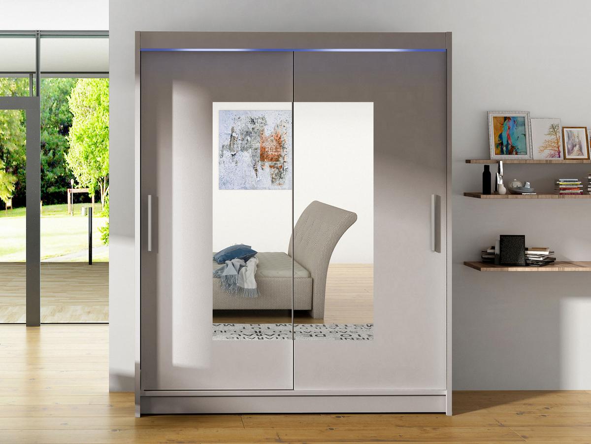 SCHWEBETÜRENSCHRANK Westa III, mit RGB LED Beleuchtung - Kaschmir/Silberfarben, Holzwerkstoff/Metall (150/200/58cm) - MIRJAN24