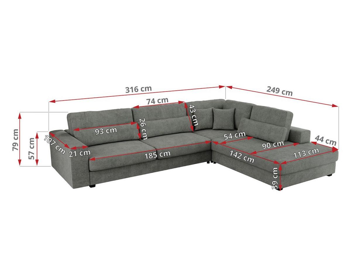 ECKSOFA Savona Grau Strukture - rechts - Schwarz/Grau, Kunststoff/Textil (249/316cm) - MKS