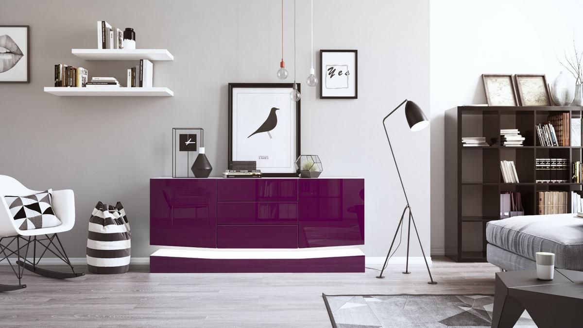 SIDEBOARD City Fronten in Brombeer Hochglanz - Brombeere, Holzwerkstoff (178/82/39cm) - Vladon