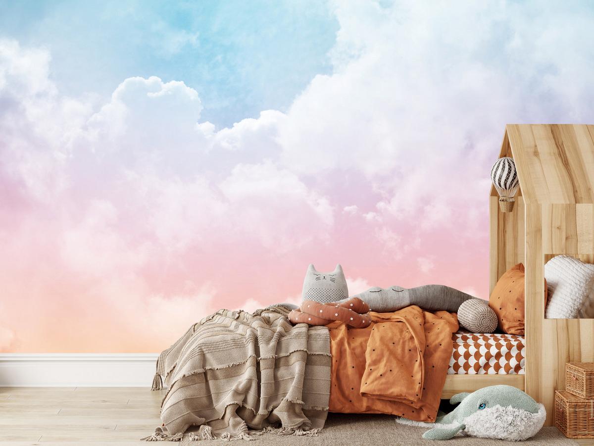 FOTOTAPETE für Kinderzimmer bunte Wolken Abstraktion 500x350 - Blau/Violett, Papier (500/350cm) - Muralo