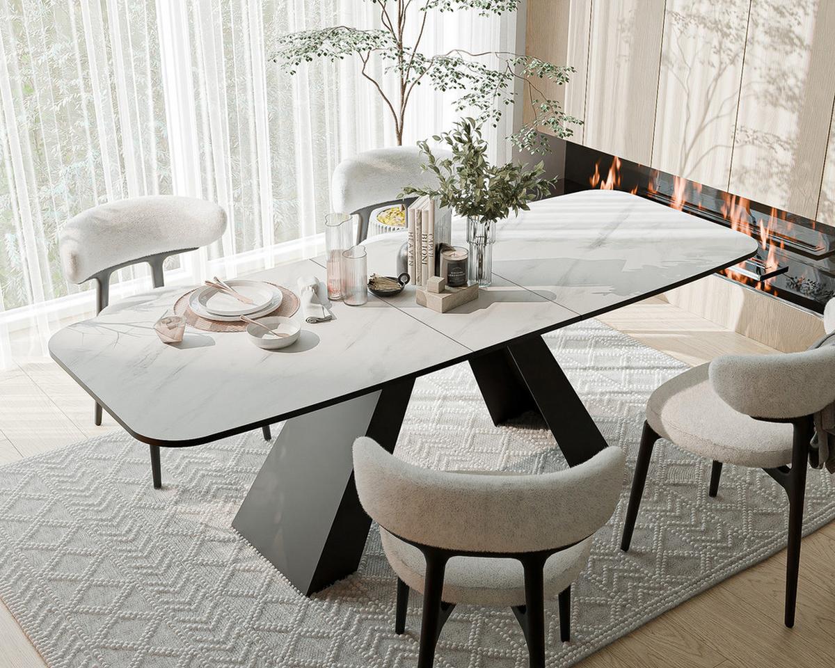AUSZIEHTISCH ZENITH 180/90/76 cm mit Metallgestell, Schwarz / Bianco - Perlmutt/Schwarz, Holzwerkstoff/Metall (90/180/76cm) - Idohome