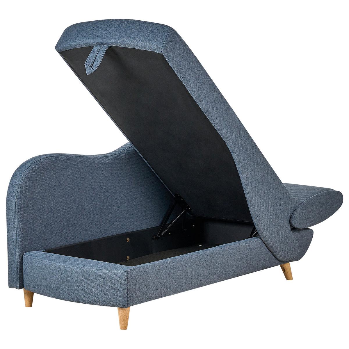 CHAISELONGUE Leinenoptik dunkelblau mit Bettkasten rechtsseitig Meri - Blau/Hellbraun, Textil (156/73/69cm) - Beliani