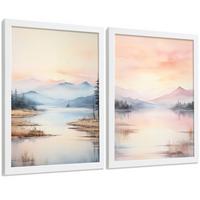 POSTER 2er-Set Wandbilder Sonnenuntergang modern Wohnzimmer Deko, Schlafzimmer, Küche, Badezimmer Rahmenlos A4 - Weiß, Papier (29.7/1/21cm) - Nacnic