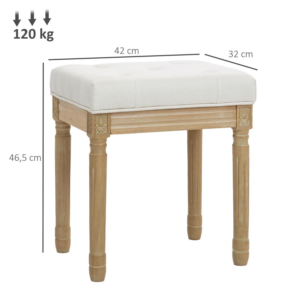 SITZHOCKER Polyester Gummiholz Beige - Beige/Naturfarben, Textil (32/46.5/42cm) - HOMCOM