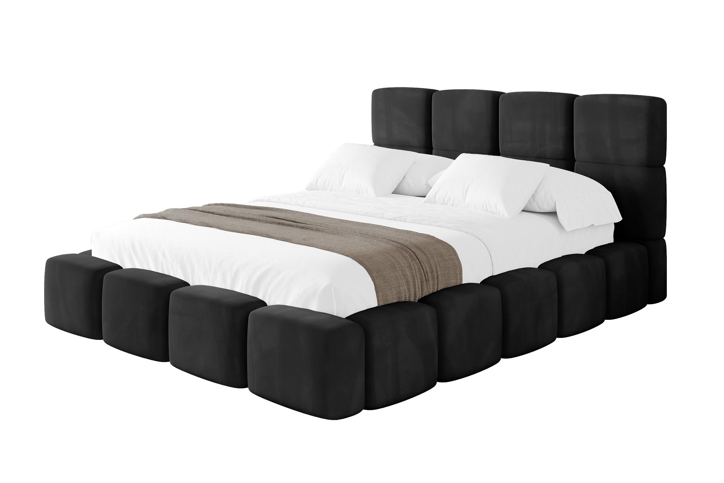 POLSTERBETT mit Bettkasten und Lattenrost, Bett mit Matratze H3/H4, Kopfteil, Boxbett, Doppelbett mit Stauraum - NATA 140x200 Schwarz - Schwarz Hochglanz, Holzwerkstoff/Textil (140/200cm) - ALTDECOR