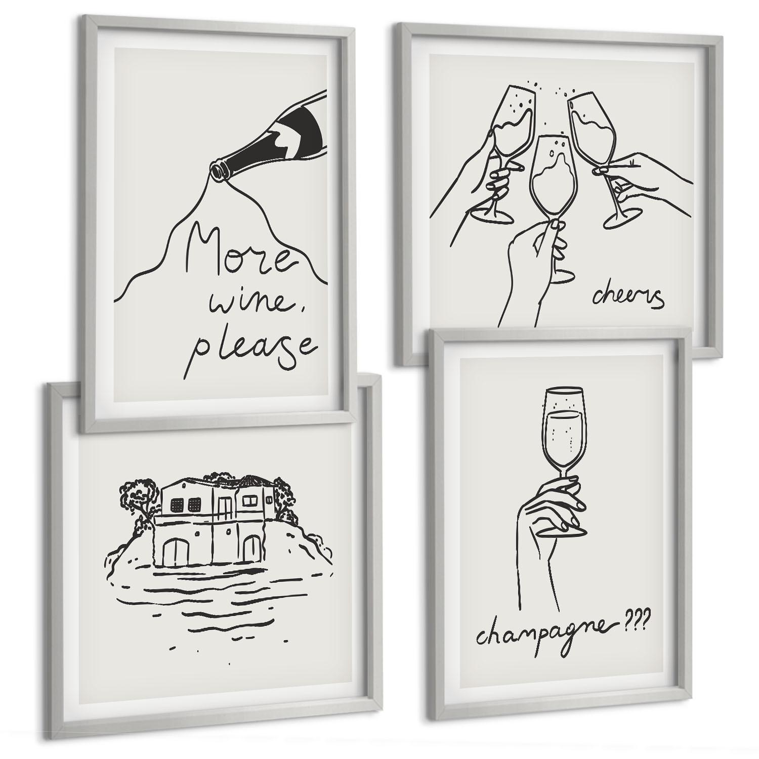 BILDER SET 4er Set - 50x50 cm & 40x60 cm Silberner Rahmen - Fröhliche Momente mit Champagner - Silberfarben, Kunststoff (50/50cm) - TULUP