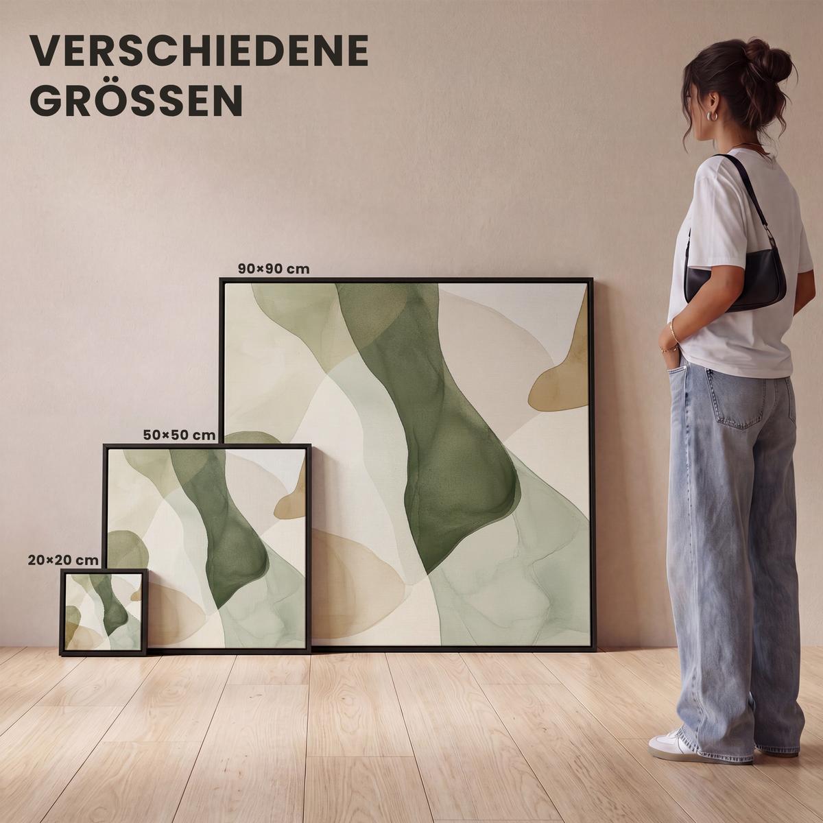 LEINWAND Bilder mit Rahmen - Japandi - Abstrakt - Grün - 20x20 - Salbeigrün, Textil (20/20cm) - MuchoWow