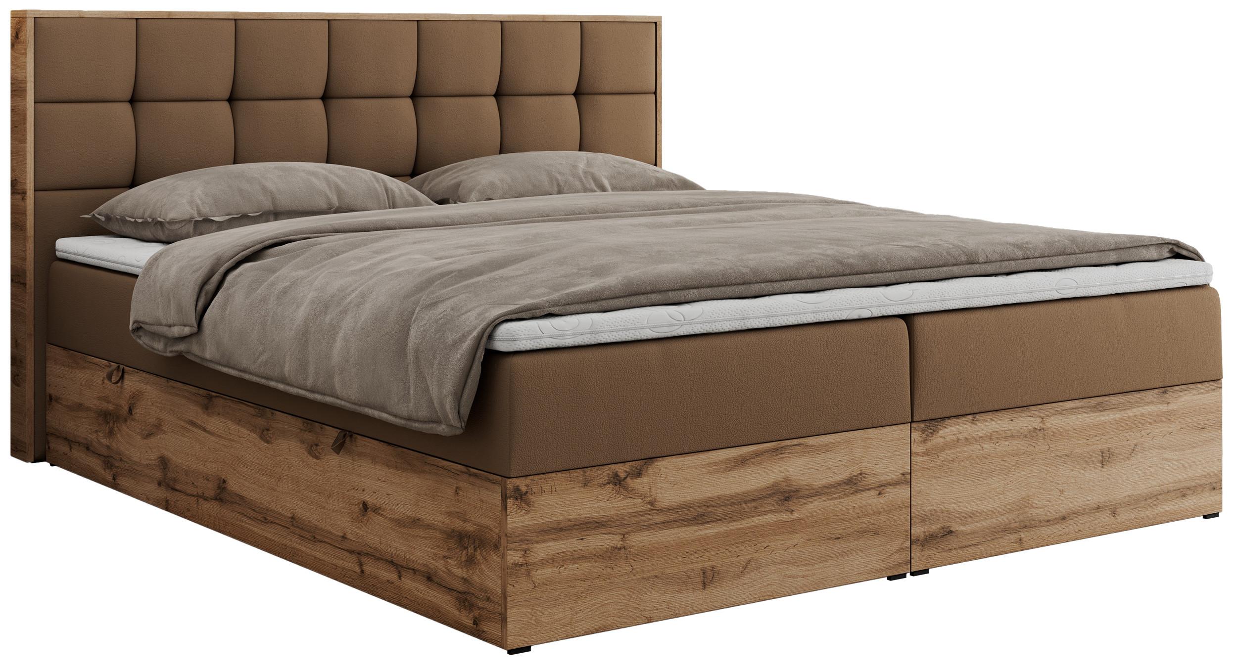 BOXBETT ALBERO 1 - 160/200 Braun Kunstleder - H4 - Braun, Holz/Textil (160/200cm) - MKS