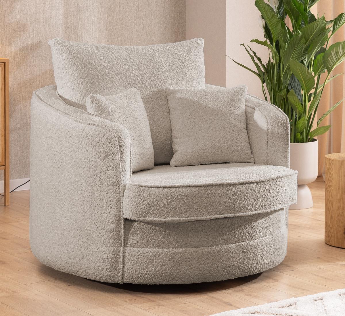 DREHSESSEL Ted aus Beige Boucle-Stoff - Beige/Schwarz, Holz/Textil (107/94/100cm) - S-Style Möbel