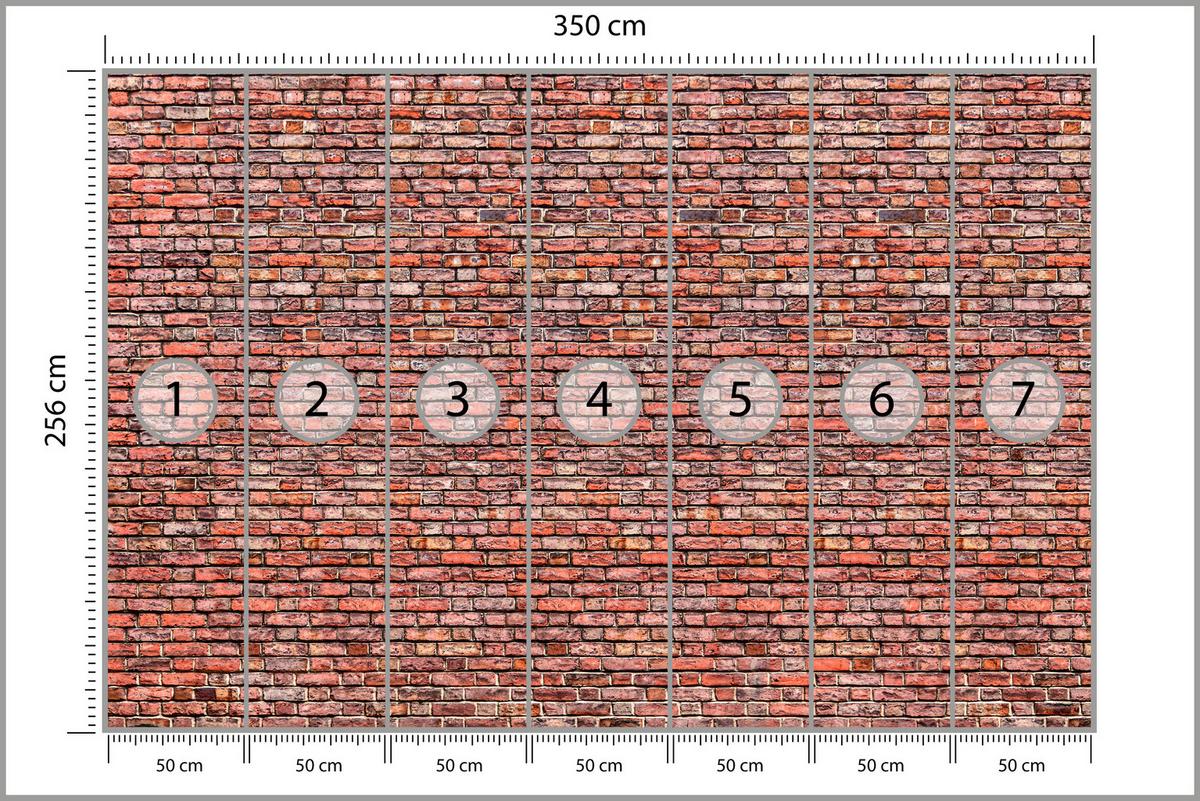 FOTOTAPETE für Wohnzimmer Alter Ziegelstein Roter Wand Rustikal 350x256 - Rot/Orange, Papier (350/256cm) - Muralo