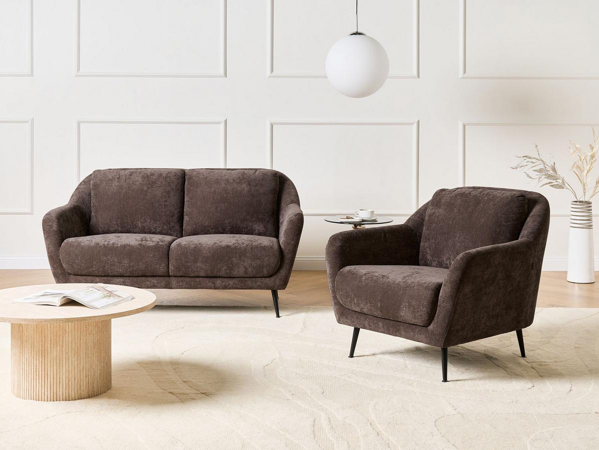 SOFA-SET 3-Sitzer Chenillegewebe Dunkelbraun Eiby - Schwarz/Braun, Textil (148/80/91cm) - Beliani