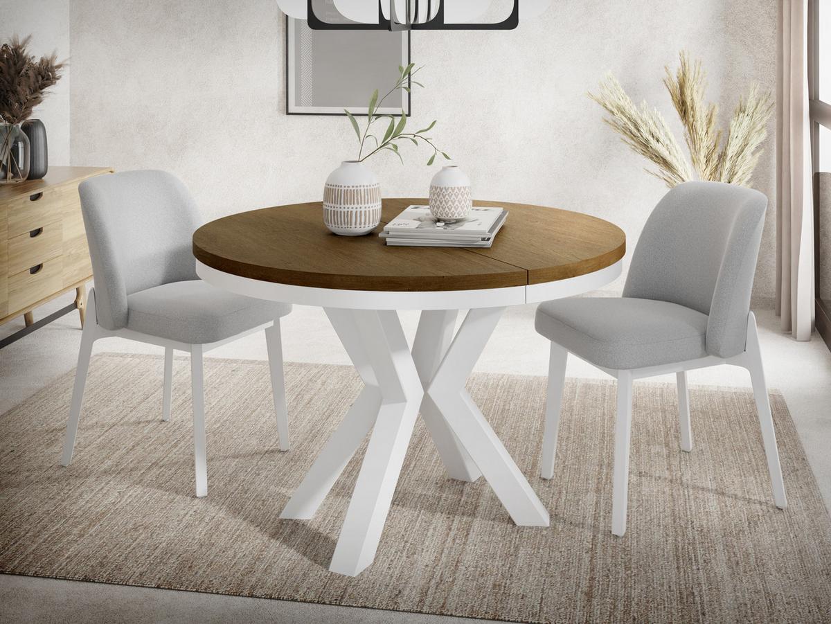ESSTISCH Clara Weiß runder ausziehbarer, Lefkas Eiche 100-180/100/76 cm - Alteiche/Weiß, Holzwerkstoff/Metall (100/176/76cm) - WFL GROUP