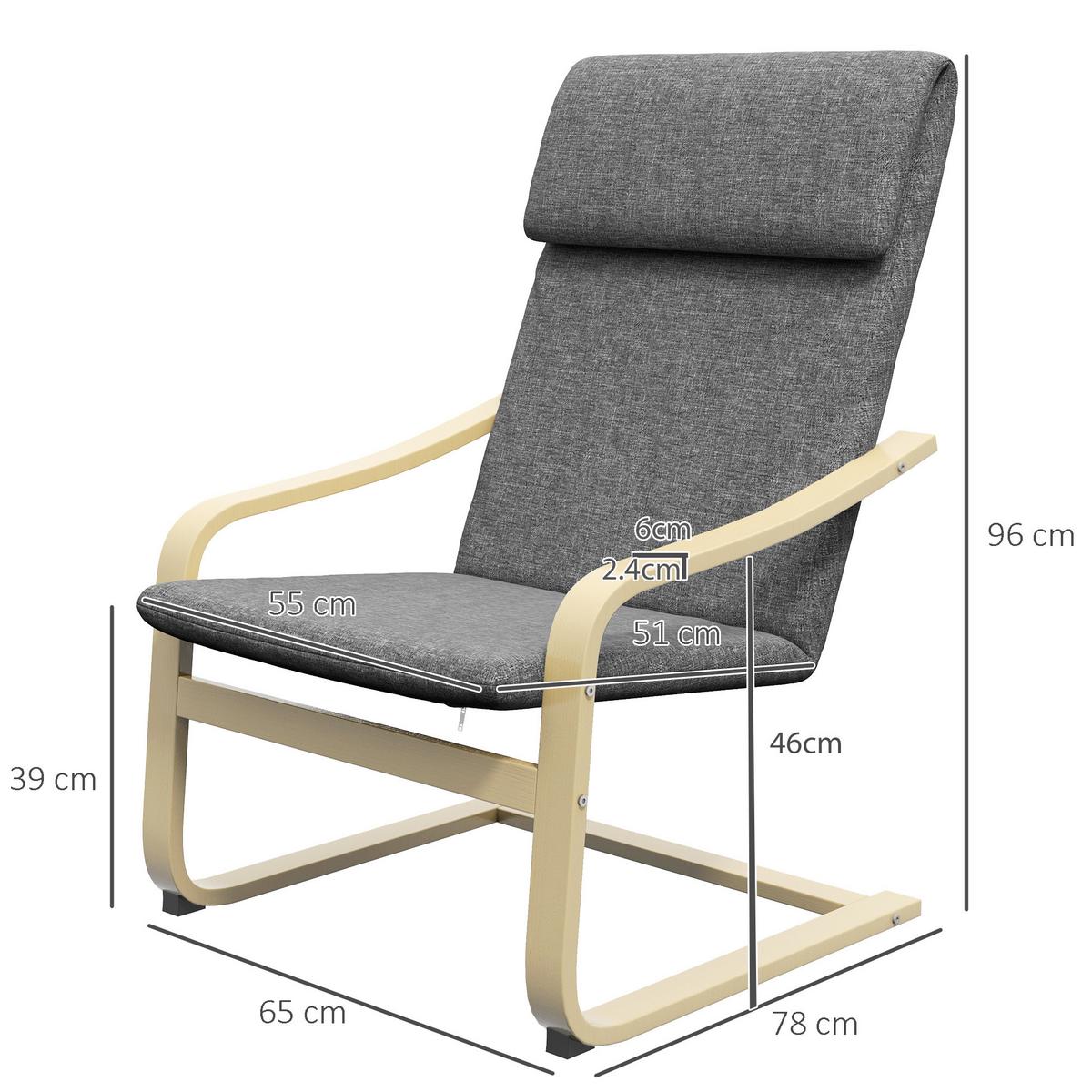 SESSEL mit Kopfstütze und Armlehnen, Bezug in Leinenoptik, Holzgestell, Grau - Dunkelgrau, Kunststoff (80/99/66.5cm) - HOMCOM