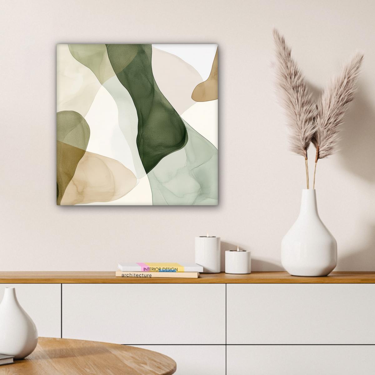 LEINWANDBILD Japandi - Abstrakt - Grün Wandbild Wohnzimmer 50x50 cm - Salbeigrün, Textil (50/50cm) - MuchoWow
