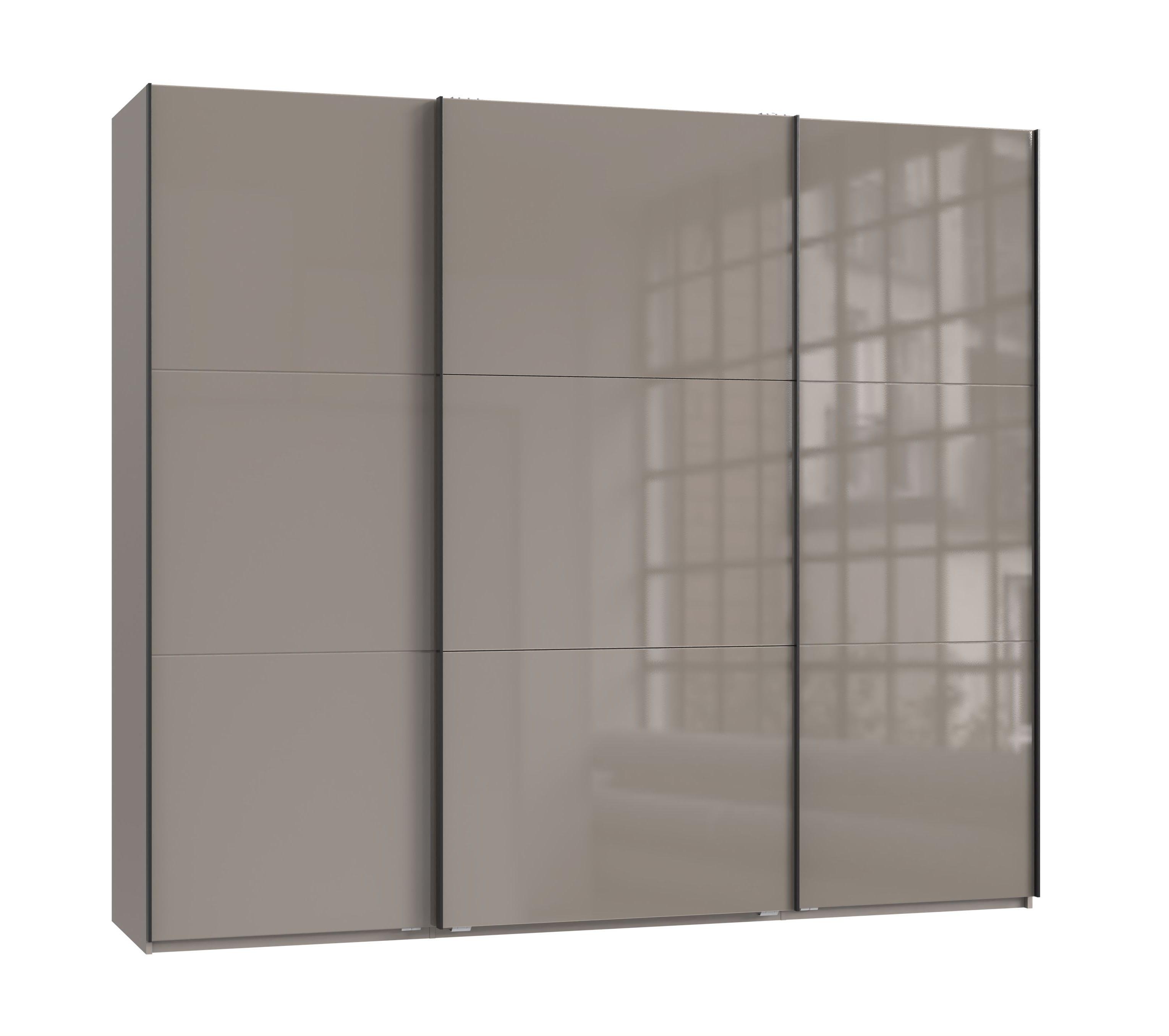 SCHWEBETÜRENSCHRANK 3-türig B250/H216/T65 cm in Sandgrau mit Glasfront, Kleiderschrank inkl. Vollausstattung / 22031 - Sandfarben/Eichefarben, Holzwerkstoff/Metall (250/216/65cm) - luma-home