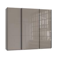 SCHWEBETÜRENSCHRANK 3-türig B250/H216/T65 cm in Sandgrau mit Glasfront, Kleiderschrank inkl. Vollausstattung / 22031 - Sandfarben/Eichefarben, Holzwerkstoff/Metall (250/216/65cm) - luma-home