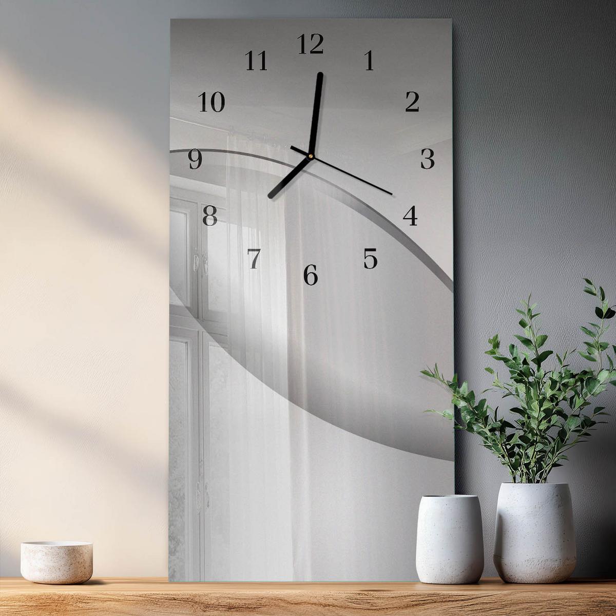 WANDUHR aus Glas 30x60 cm - Muster - Grau, Glas (30/60/0.4cm) - TULUP