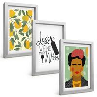 BILDER SET 3er Set - 20x30 cm Silberner Rahmen - Zitronenweinporträt von Frida - Silberfarben, Kunststoff (20/30cm) - TULUP