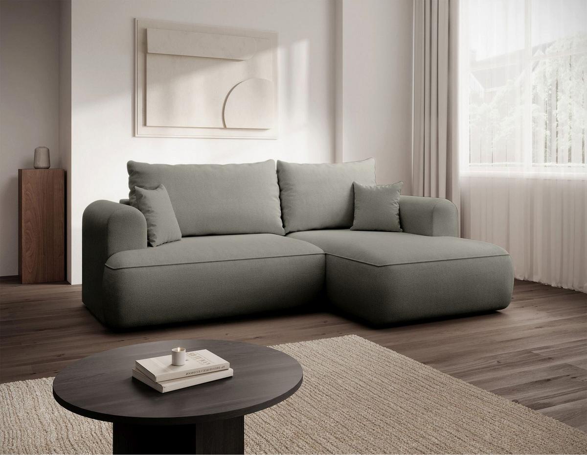 ECKSCHLAFSOFA Ovo Mini Hellgrau Easy-Clean-Chenille-Bezug - Hellgrau/Schwarz, Kunststoff/Textil (156/238cm) - Selsey