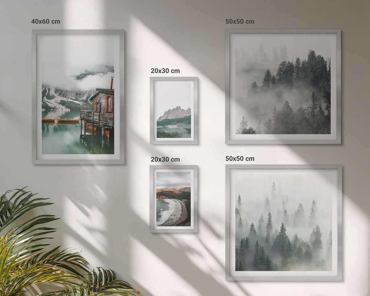 BILDER SET 5er Set - 50x50 cm & 20x30 cm & 40x60 cm Silberner Rahmen - Holzhausboot an Bergstränden - Silberfarben, Kunststoff (40/60cm) - TULUP