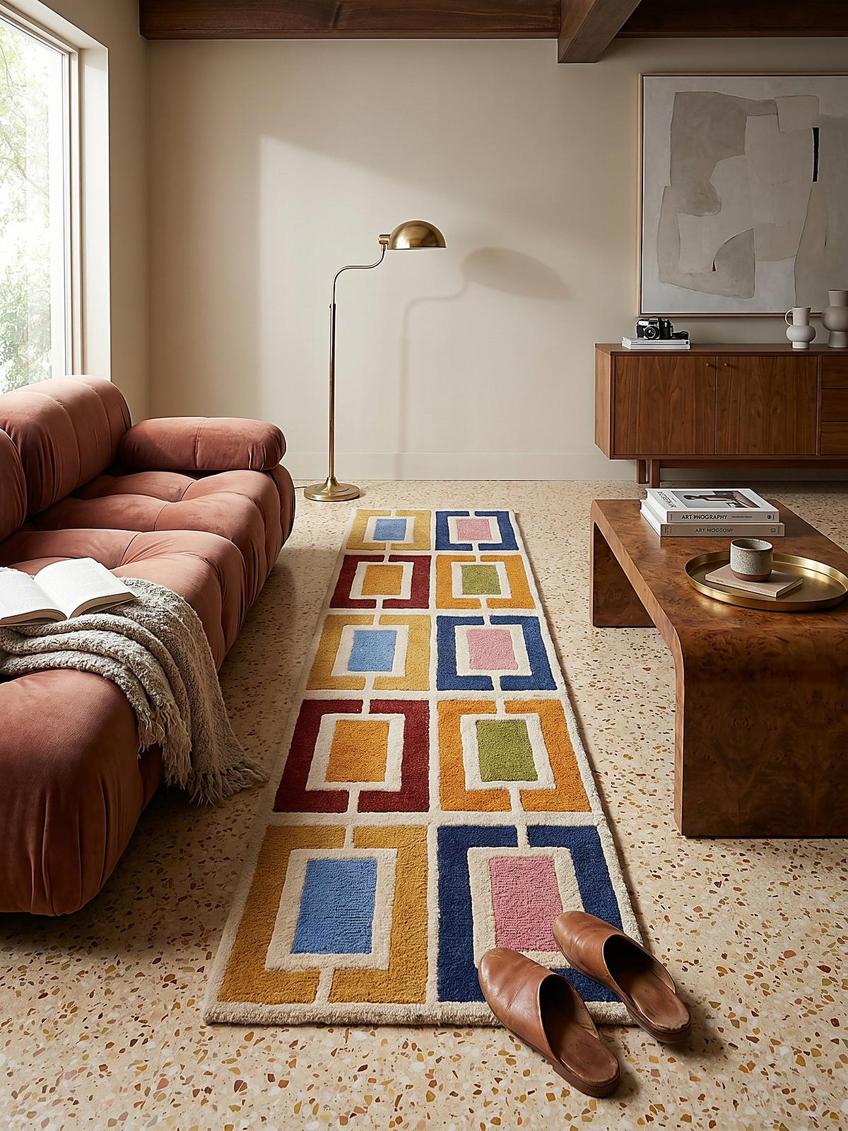 WOLLTEPPICH DERWENT, geometrisch, Orange-Bunt, 60 x 230 cm - Multicolor, Textil (230/60cm) - KADIMA DESIGN