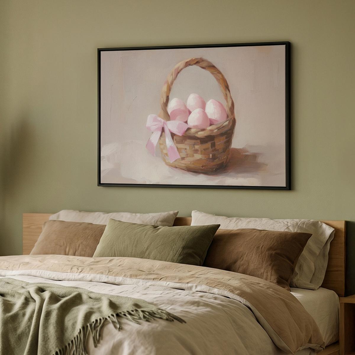 LEINWAND Bilder mit Rahmen - Korb - Eier - Rosa - 100x70 - Beige, Textil (100/70cm) - MuchoWow