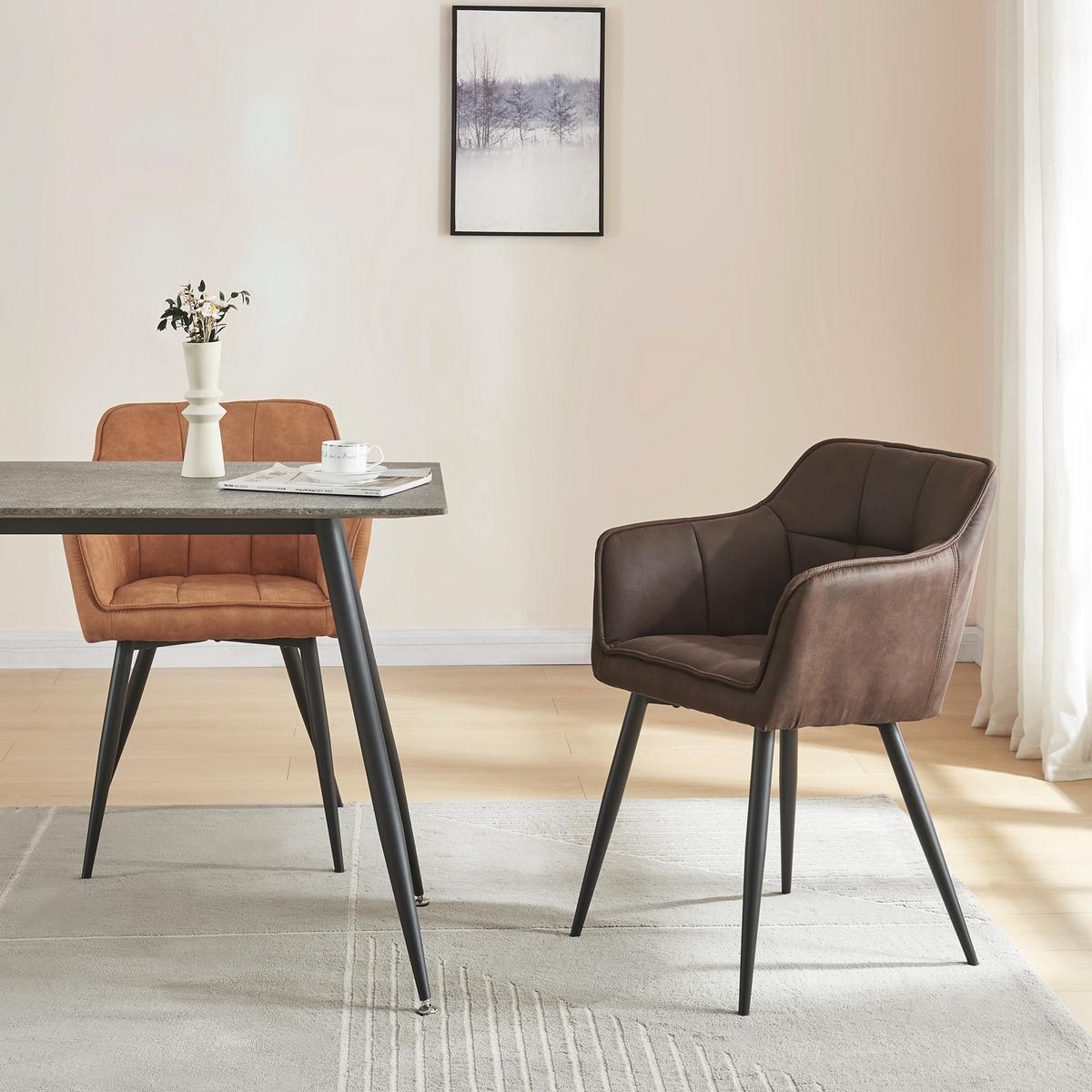 ARMLEHNSTUHL Birmingham - Dunkelbraun/Schwarz, Textil/Metall (60/82/59cm) - [en.casa]