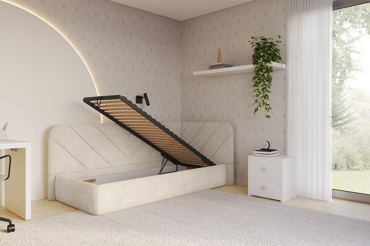 EINZELLBETT Jugendbett mit Bettkasten, Links - FIKY 100x200 Beige - Beige, Holzwerkstoff/Textil (100/200cm) - ALTDECOR
