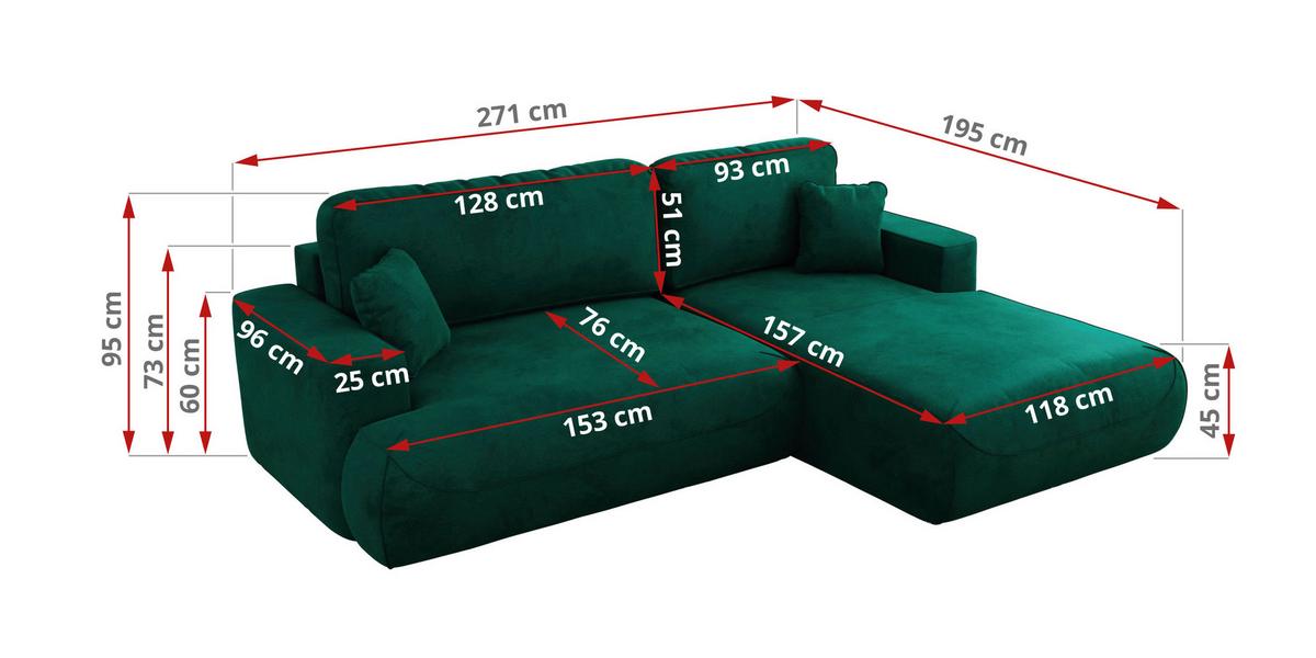 ECKSOFA OVO L Dunkelgrün Velvet - Rechts Seite - Dunkelgrün/Schwarz, Kunststoff/Textil (195/271cm) - MKS