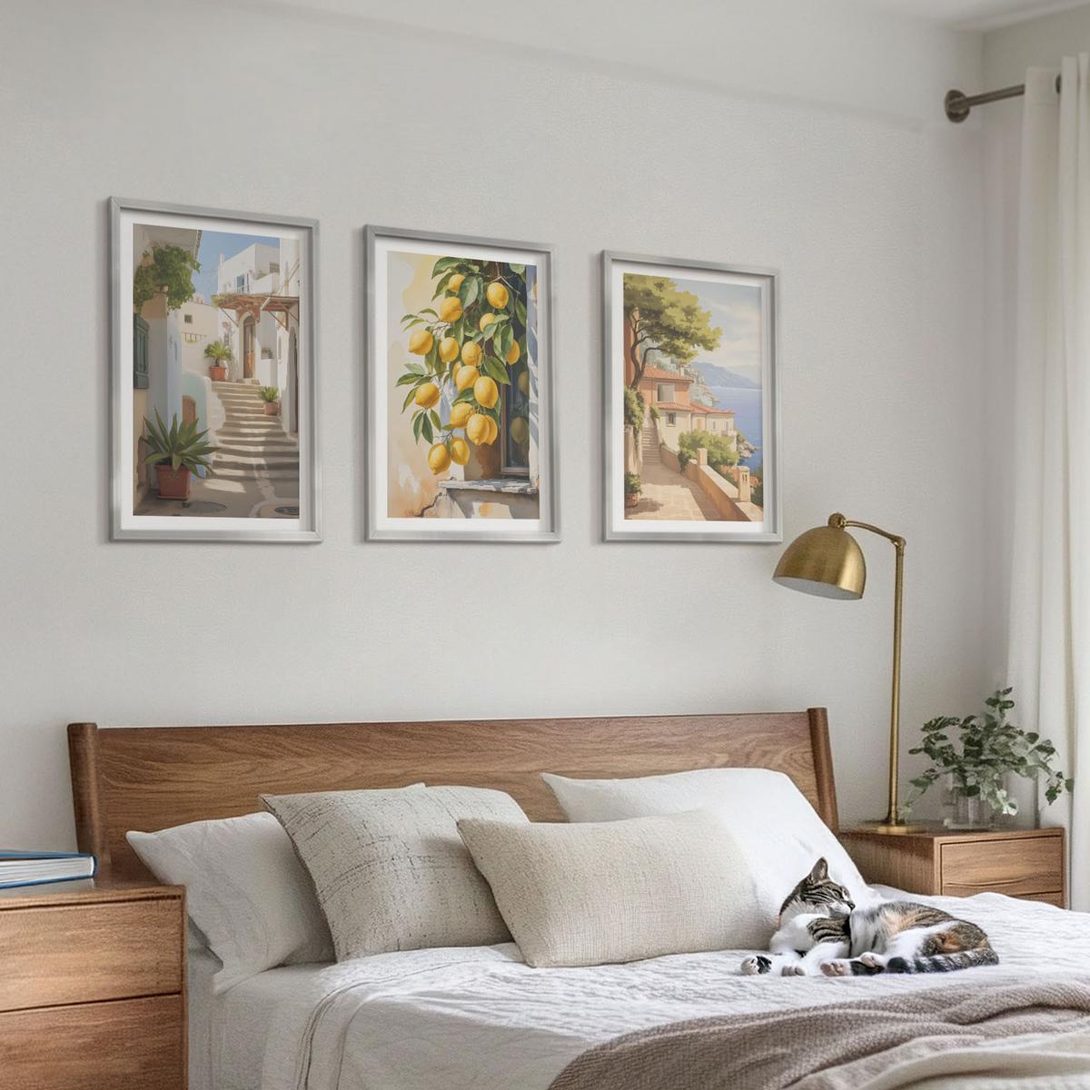 BILDER SET 3er Set - 40x60 cm Silberner Rahmen - Lemon Streets Meerblick - Silberfarben, Kunststoff (40/60cm) - TULUP