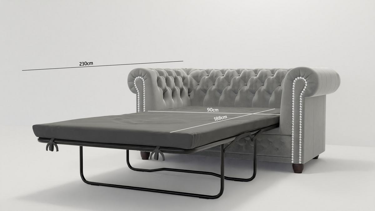 CHESTERFIELD-SOFA 2-sitzer mit Schlaffunktion Nyx Grau Samt - Braun/Grau, Holz/Textil (148/72/86cm) - S-Style Möbel