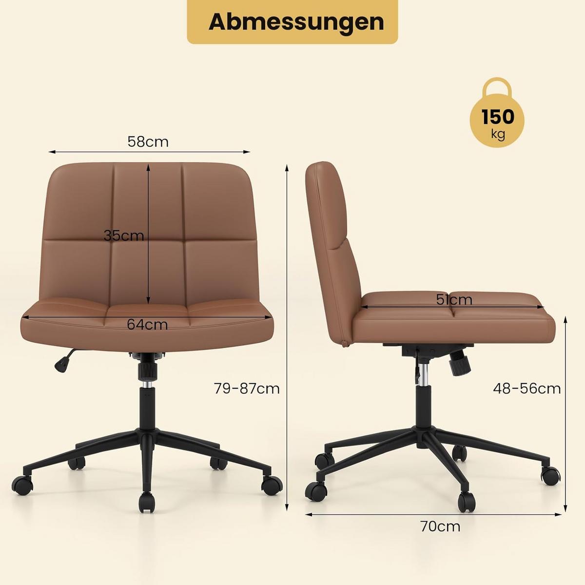 BÜROSTUHL Braun - Braun, Kunststoff (68/56/64cm) - COSTWAY