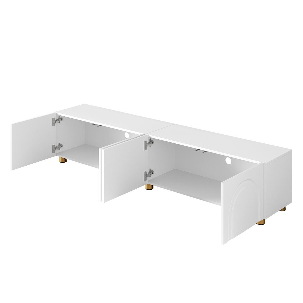 TV-LOWBOARD Lowboard Weiß mit Bogenrelief, 4 Türen & Metallfüßen - Weiß, Holzwerkstoff (180/40/35cm) - Urban Meuble