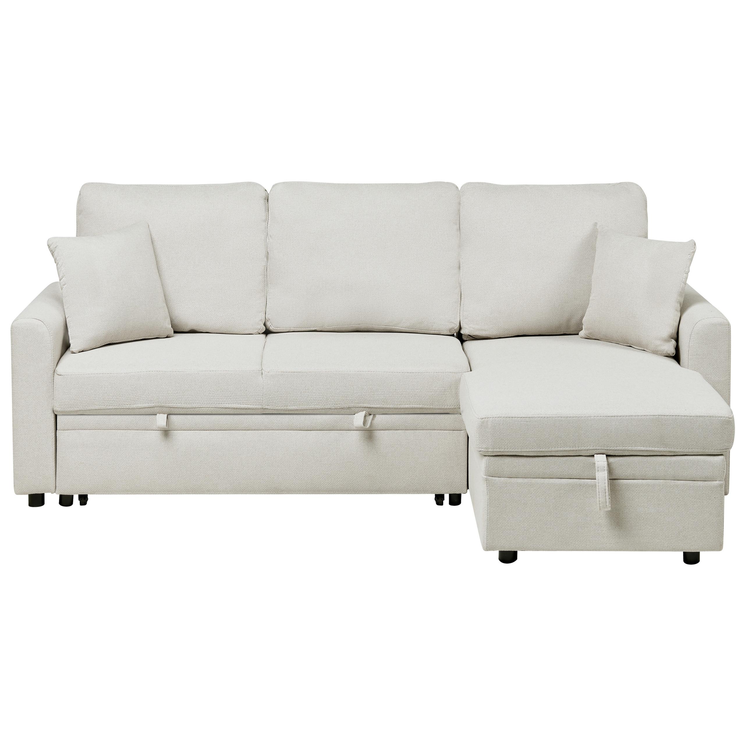 ECKSCHLAFSOFA 3-Sitzer Kunstleinen Hellbeige linksseitig Nassjo - Beige, Textil (210/131cm) - Beliani