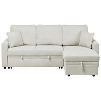 ECKSCHLAFSOFA 3-Sitzer Kunstleinen Hellbeige linksseitig Nassjo - Beige, Textil (210/131cm) - Beliani