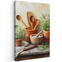 LEINWANDBILD Töpfe - Kräuter - Holz Deko Wohnzimmer 20x30 cm - Terracotta, Textil (20/30cm) - MuchoWow