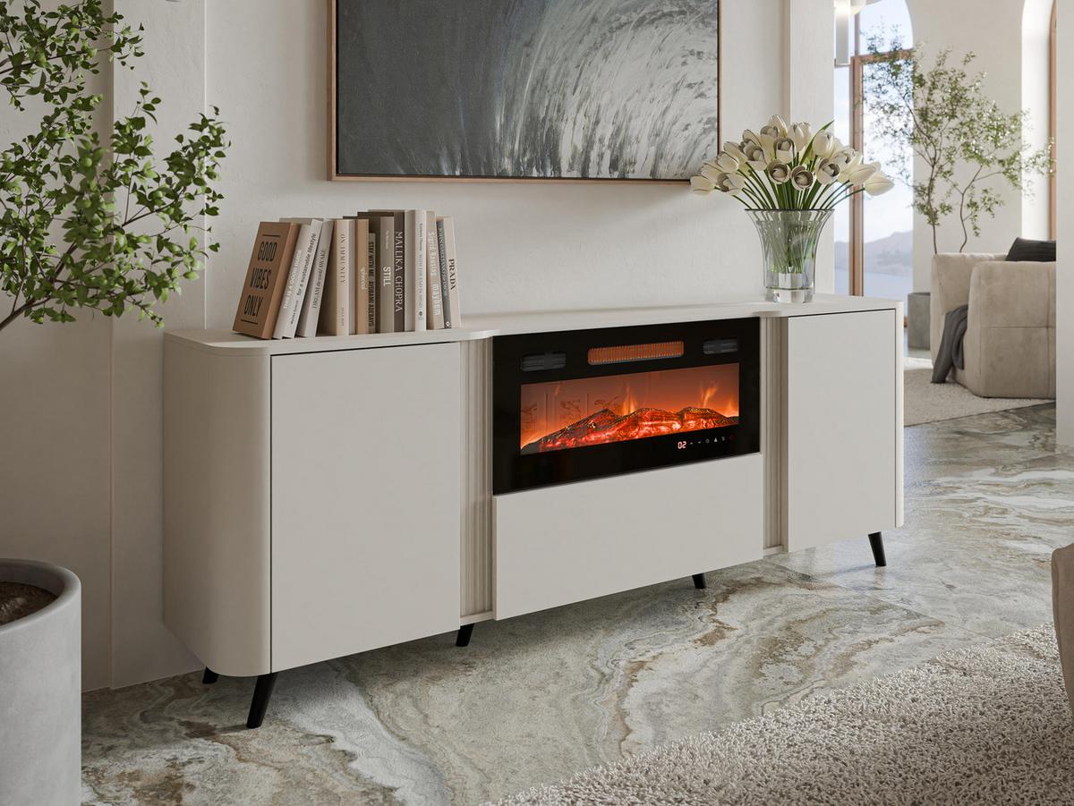 KOMMODE Volare 200 EF mit Kamin - Kaschmir/Schwarz, Holzwerkstoff/Kunststoff (200/76/39cm) - MIRJAN24
