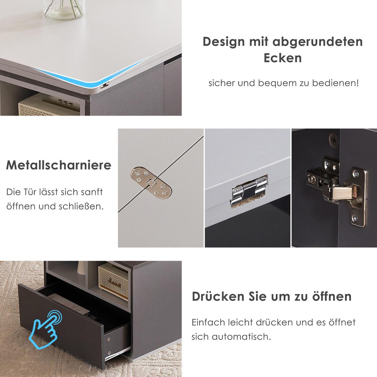 COUCHTISCH Grau Mit Lift-Top-Funktion & multifunktionalem Stauraum - Grau, Holzwerkstoff (51/100/47cm) - Urban Meuble