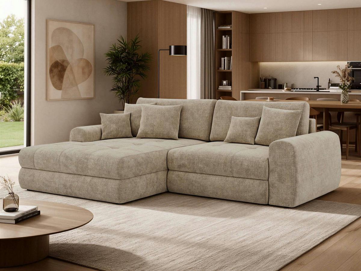 ECKSOFA ARELIA L - Beige Schenille grob gewebt - Rechts Seite - Beige/Schwarz, Kunststoff/Textil (205/292cm) - MKS